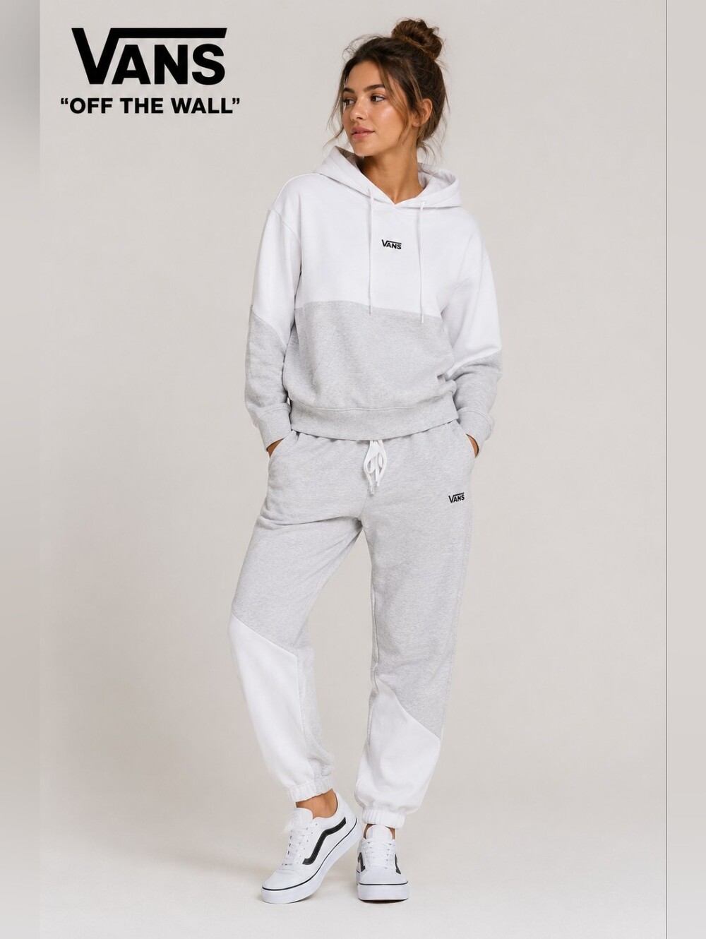VANS- 2 Pc Set Two-Tone White & Light Gray Hoodie and Joggers